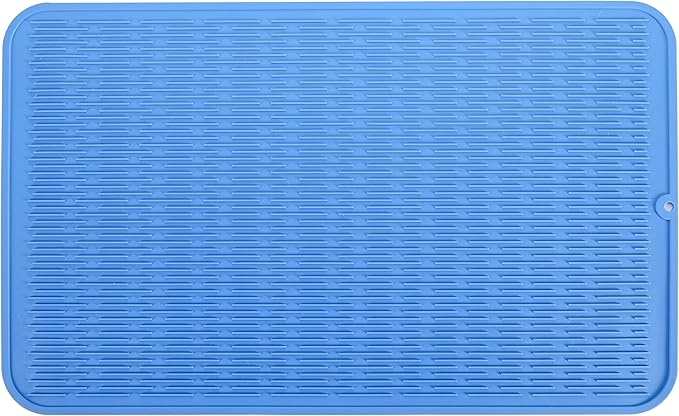 Silicone Dish Drying Mat for Multiple Usage,Easy clean,Eco-friendly,Heat-resistant Silicone Mat for Kitchen Counter or Sink,Refrigerator or Drawer Liner Lichen BlueL 3XL 28 inches x 18 inches