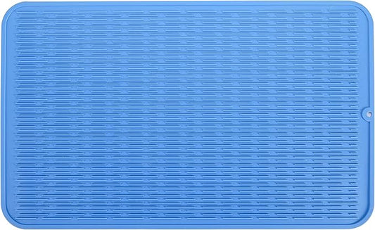 Silicone Dish Drying Mat for Multiple Usage,Easy clean,Eco-friendly,Heat-resistant Silicone Mat for Kitchen Counter or Sink,Refrigerator or Drawer Liner Lichen BlueL 3XL 28 inches x 18 inches