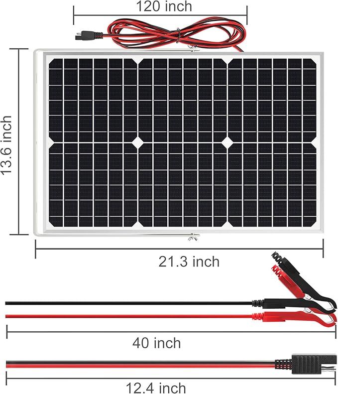 SOLPERK Solar Panel Kit 30W 12V, Solar Battery Trickle Charger Maintainer + Upgrade Waterproof Controller + Adjustable Mount Bracket for Boat Car RV Motorcycle Marine Automotive
