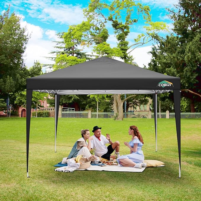 COBIZI 10x10 Pop Up Canopy Tent with 4 Sidewalls,10x10 Easy Up Waterproof Canopy Tents for Parties Camping Exhibition, Outdoor Easy Set U Gazebo Tent with Carry Bag,8 Stakes & 4 Ropes(Black