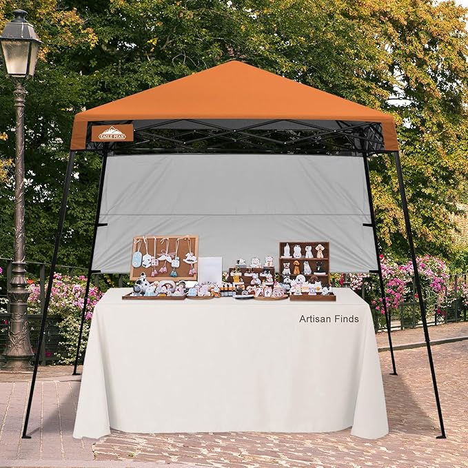 EAGLE PEAK 8x8 Pop Up Canopy Tent with Sidewall, Compact, Portable Slant Leg Instant Sun Shelter for Beach, Sports, & Camping, 8x8 Base 6x6 Top, Orange