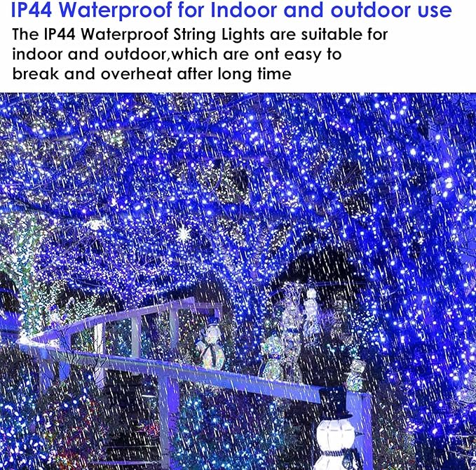 75.8 FT 200 LED Blue Christmas String Lights Outdoor & Indoor, Timer & Memory Function & 8 Modes, Extendable Ultra Bright Green Wire Mini Twinkle Lights for Xmas Tree Patio Holiday Party Garden Decor