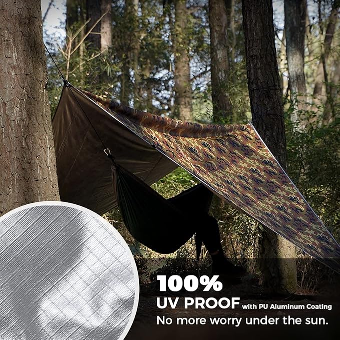 Bearhard Waterproof Camping Tarp, Lightweight Hammock Rain Fly, UV Protection and PU 3000mm Waterproof Backpacking Tarp, 10x10ft/10x12ft Large Tent Footprint or Shelter Kit for Hiking and Outdoor Adventure