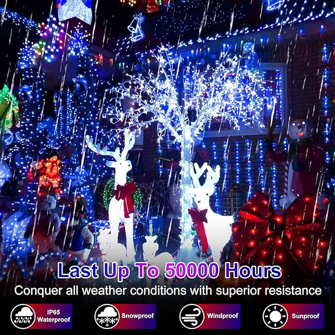 1500 LED 470FT Christmas String Lights Outdoor, 12 Pro Modes and Timer Memory & Brightness, Plug in Waterproof Clear Wire Twinkle Light for for Xmas Yard Tree Wedding Party Decor (Blue)