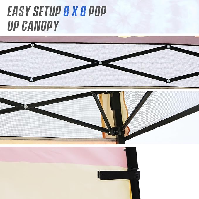 EAGLE PEAK 8x8 Pop Up Canopy Tent with Sidewall, Compact, Portable Slant Leg Instant Sun Shelter for Beach, Sports, & Camping, 8x8 Base 6x6 Top, Cowboy