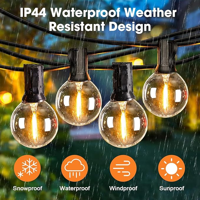48+2 Pack G40 LED Replacement Bulbs for Outdoor String Lights, Dimmable, Warm White, E12 Screw Base, Waterproof LED Globe Bulbs Light for Indoor Outdoor Patio Cafe Decor
