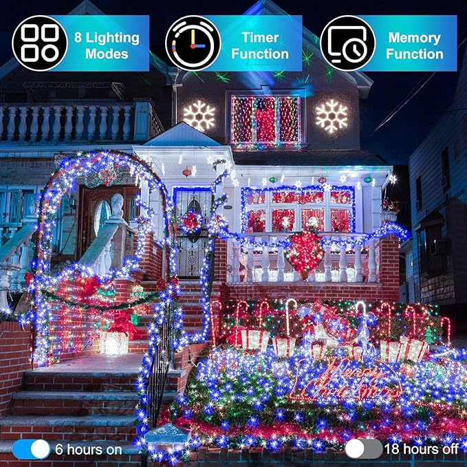 1500 LED 470FT Christmas String Lights Outdoor, 12 Pro Modes and Timer Memory & Brightness, Plug in Waterproof Clear Wire Twinkle Light for for Xmas Yard Tree Wedding Party Decor (Blue & White)