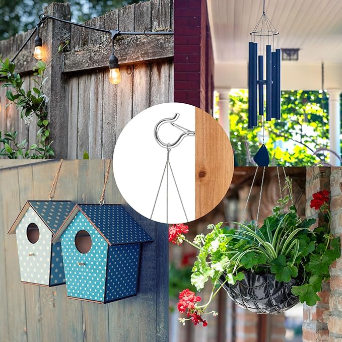 12 PCS Q-Hanger Hooks, Screw Hooks for Outdoor String Lights, Safety Buckle Design Cup Eye Hook for Hanging Christmas Lights, Plants, Wind Chimes, Mounted on Wall Ceiling, Windproof, Silver