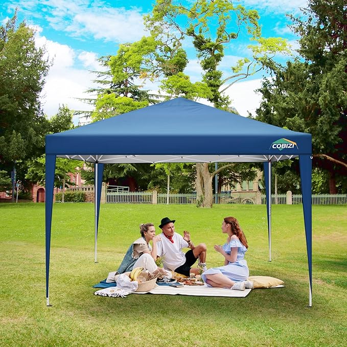 COBIZI Canopy 10x10 Pop Up Canopy Tent with 4 Sidewalls, 10x10 Easy Up Canopy Waterproof Commercial Outdoor Gazebo Portable Shelter Instant Tents for Parties,Backyard(with Carrying Bag,Blue