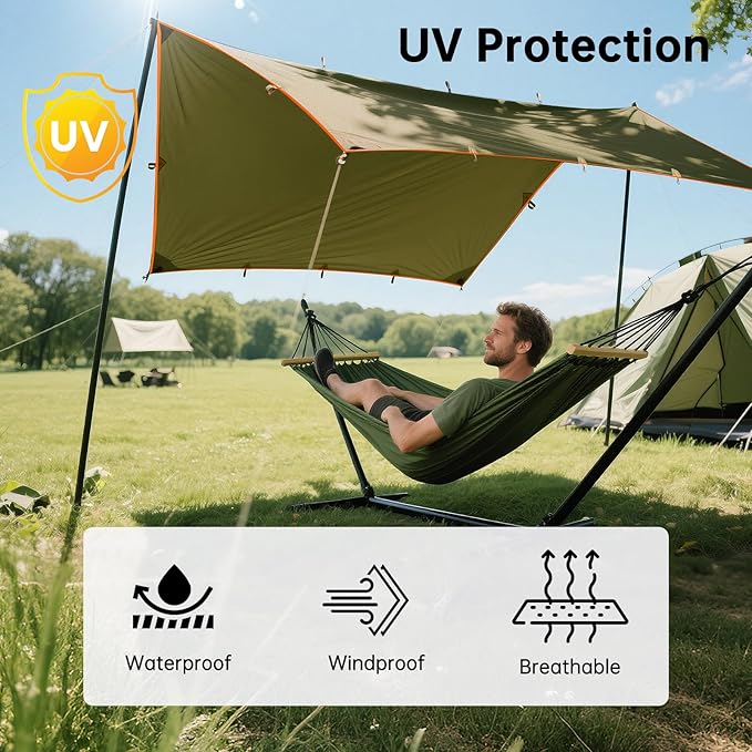 FREE SOLDIER Camping Tarp Waterproof Portable Multifunctional Outdoor Camping Traveling Awning Backpacking Shelter Rain Tarp (Brown 10×13ft)