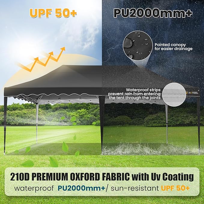HOTEEL 10×20 Pop Up Canopy, Canopy Tent UV 50+ and Waterproof, Thickened Frame, Large Space Easy Pop Up Canopy, Outdoor Canopy for Weddings, Beaches, Parties, Patio (Black)