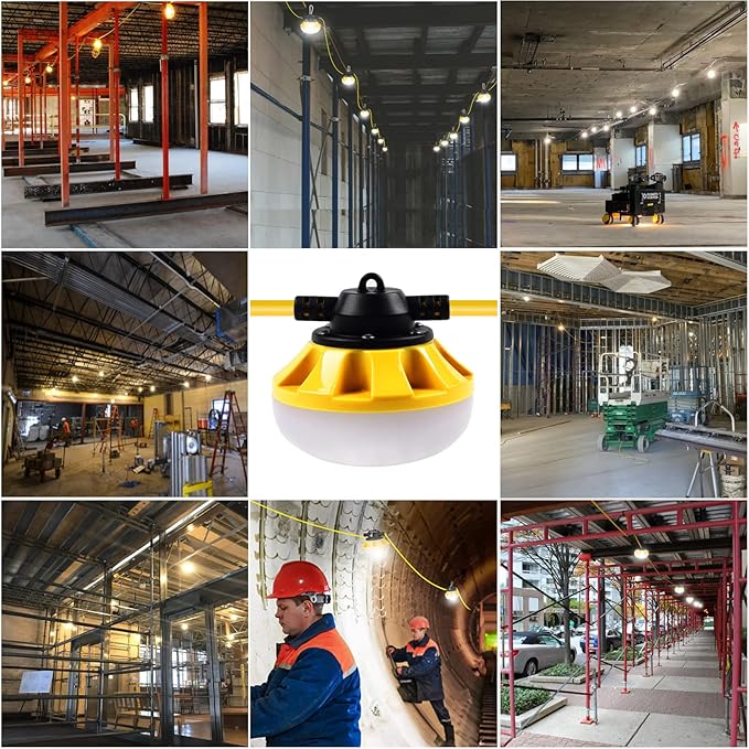 200FT Construction String Lights LED Industrial Grade Best for Construction Sites, Renovation, Walkways,Patio，Mine cave, Outdoor, and Other Outdoor Lighting Solutions Use,Free for Climbing Hook