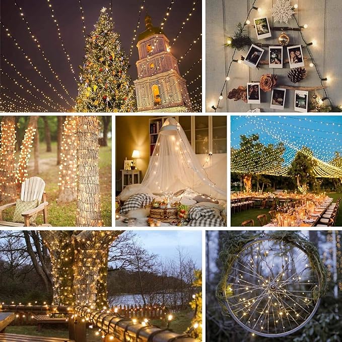Upgraded 75.8 FT 200 LED Christmas String Lights Outdoor/Indoor, Timer & Memory Function & 8 Modes, Extendable Green Wire Waterproof Fairy String Lights for Xmas Tree Holiday Party Garden (Warm White)
