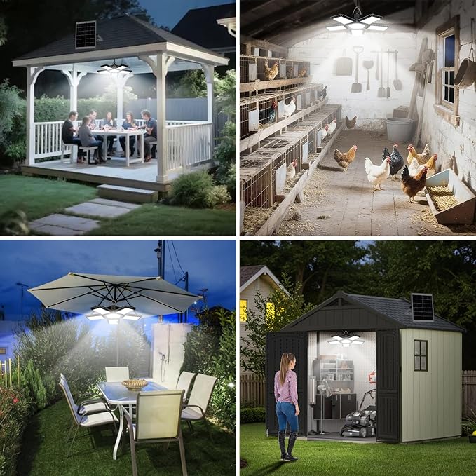Solar Shed Light Indoor Outdoor, Upgrade Large 267LED Solar Powered Motion Sensor Pendant Light Works Day & Night, Solar Indoor Light with 2 Lighting Modes + Timer & Remote for Shed Gazebo Garage Barn