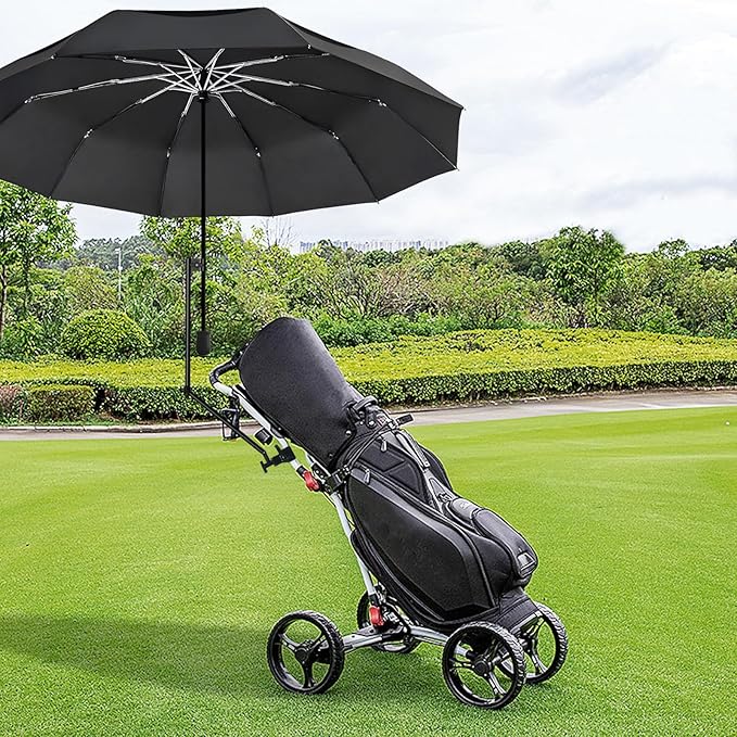 UPF 50+ Golf Umbrella with Adjustable Universal Clamp, Portable Umbrellas for Rain, Manual Open & Close, for Beach Chair, Golf Cart, Stroller, Bleacher, Patio