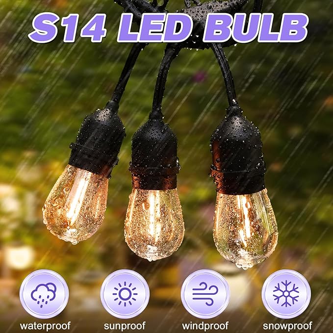 24 Pack Shatterproof S14 LED Replacement Bulbs for Outdoor String Lights, 1W Equivalent to 11W Incandescent Bulb, Soft White 2200K, Dimmable, E26 Regular Medium Screw Base