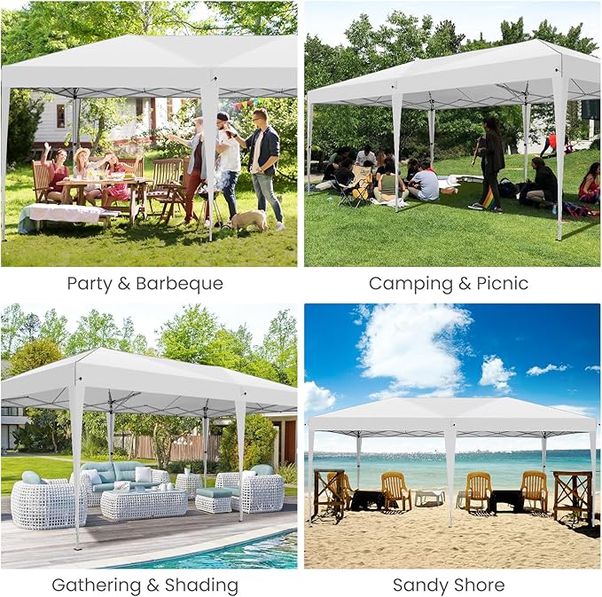 HOTEEL 10x20 Pop Up Canopy with 6 Sidewalls,One-Push Setup Canopy Tent with 8 Windbreak Poles,Waterproof Shade 10x20,Outdoor Canopies for Parties,Weddings,Camping,Patios (White)