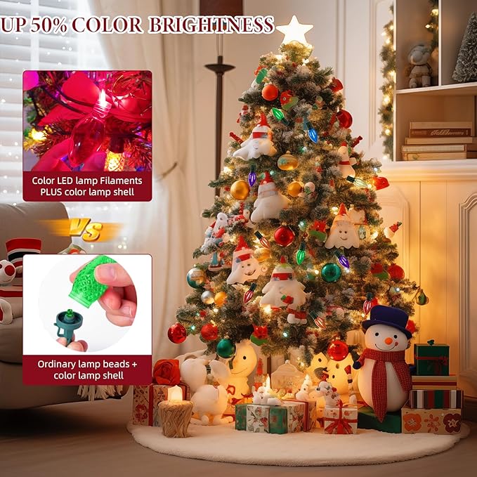 Kawaya Outdoor Christmas LED Multi-Colored Clear Tree Lights - C9 50ft, 50 Bulbs Waterproof Decor for Outside Trees, House, Walkway & Pathways