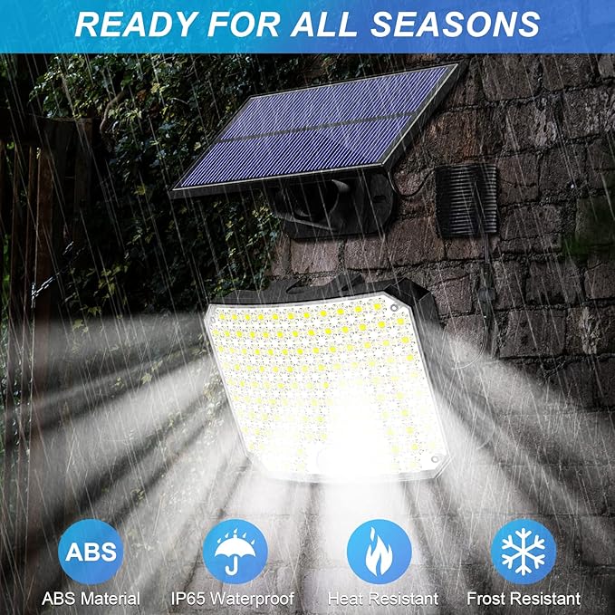KERNOWO Solar Lights Outdoor, 118 LED Solar Motion Sensor Flood Lights with Remote, IP65 Waterproof Solar Powered Security Spot Lights with 16.5Ft Cable for Patio, Garage, Porch, Yard, 2 Pack
