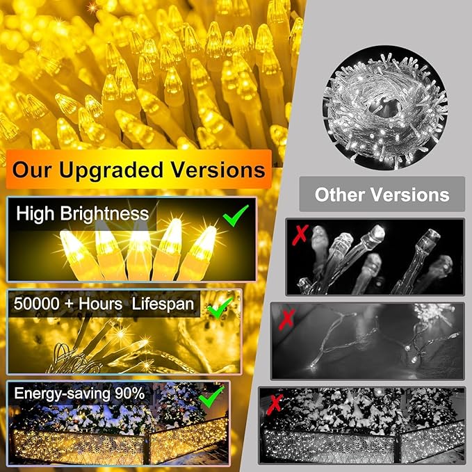 1332 LED 131FT Extra Long Icicle Lights - 296 Drops Waterproof Christmas Lights 12 Modes, Outdoor Christmas Decor for Mall Hotel Fence Holiday Lighting Warm White