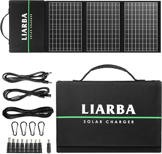 60watt Portable Solar Panels, Ip65 Waterproof Foldable Solar Panel Dual USB Ports QC3.0 DC 60W, Solar Charger for Small Power Station Camping Hiking Outdoor Activities