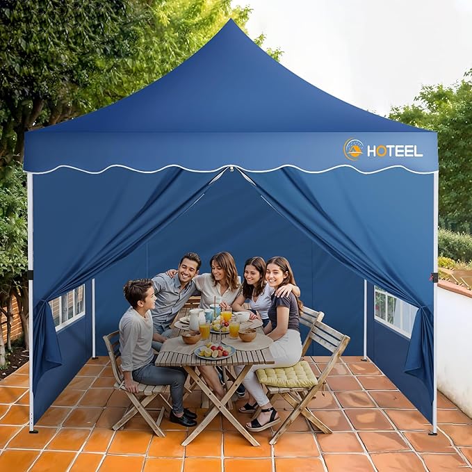 HOTEEL 10×10 Pop Up Canopy with 4 Sidewalls, UV 50+ and Waterproof Canopy Tent 10×10, Thickened Frame, Large Space Easy Pop Up Canopy, Outdoor Canopy for Weddings, Beaches, Parties, Patio (Blue)