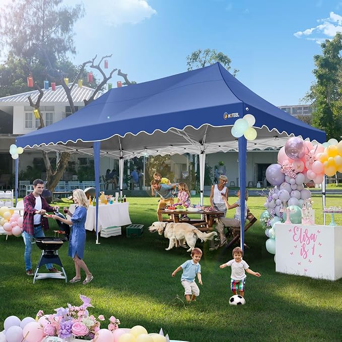 HOTEEL 10×20 Pop Up Canopy, Canopy Tent UV 50+ and Waterproof, Thickened Frame, Large Space Easy Pop Up Canopy, Outdoor Canopy for Weddings, Beaches, Parties, Patio (Dark Blue)
