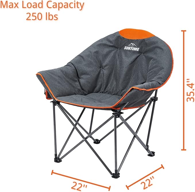 OUTDOOR LIVING SUNTIME Oversized Padded Moon Round Saucer Sofa Chair, Portable Folding Camping Chair, with Removable Footrest, Carry Bag - Orange