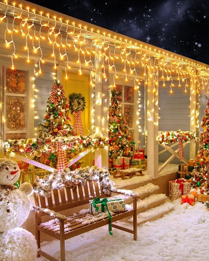 2 Pack 53FT 486 LED Christmas Lights Outdoor, Plug in Waterproof Christmas Lights for Outside, Timer & Memory, 8 Modes Hanging Fairy Light for House Eaves Yard Patio Wedding Decorations, Warm White