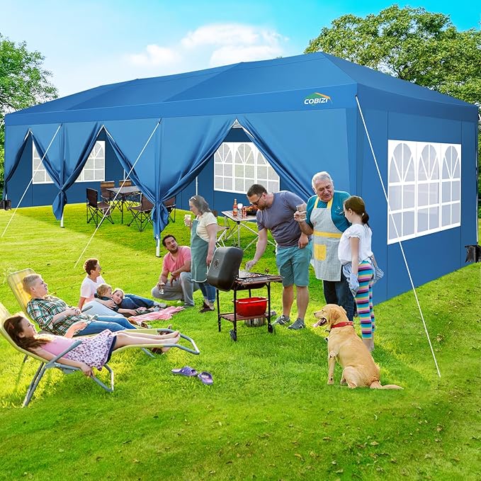 COBIZI 10x30 Pop Up Canopy Tent for Parties with 8 Sidewalls Waterproof Commercial Instant Canopy 10x30 Party Tent for Backyard, Wedding Portable Outdoor Gazebo with Carrybag&4 Sandbags