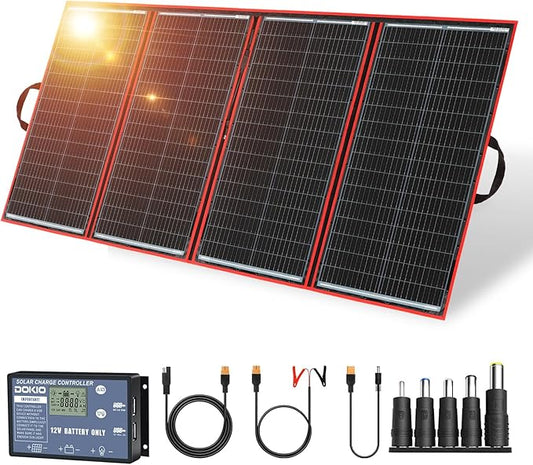 DOKIO 300W Portable Foldable Solar Panel Kit (21x40in, 17lb), with Separate Controller and Dual USB, Monocrystalline Charger for 12V Batteries & Power Stations, RV Camping Trailer Emergency Backup