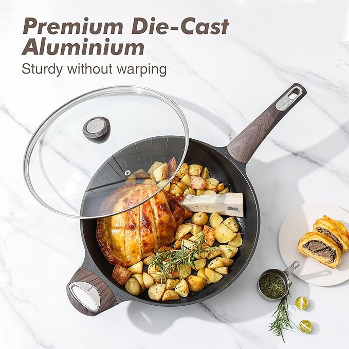 SENSARTE Nonstick Frying Pan Skillet with Lid, 10.5 Inch Deep Frying Pan, 3.8 Qt Non Stick Saute Pan with Cover, Induction Pan, Healthy Non Toxic Cooking Pan with Helper Handle, PFOA PFOS Free
