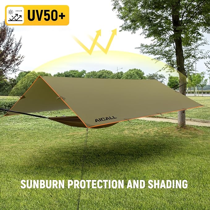 Waterproof Camping Tarp 10 x 10ft Survival Tent Backpacking Portable Tarp Multifunctional Anti-UV Shelter for Outdoor (Blackish Green)