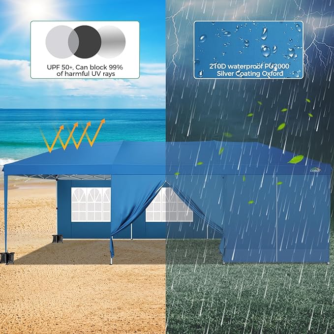 COBIZI 10x30 Pop Up Canopy Tent for Parties with 8 Sidewalls Waterproof Commercial Instant Canopy 10x30 Party Tent for Backyard, Wedding Portable Outdoor Gazebo with Carrybag&4 Sandbags