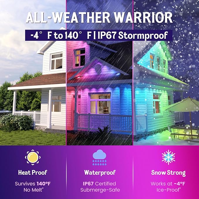 ISOPHO Permanent Outdoor Lights, Smart RGB String Lights with 75 Scene Modes, 100ft Eaves LED Light, Waterproof IP67, Applicable to All Holidays, Parties, Halloween, Christmas, App & Remote Control