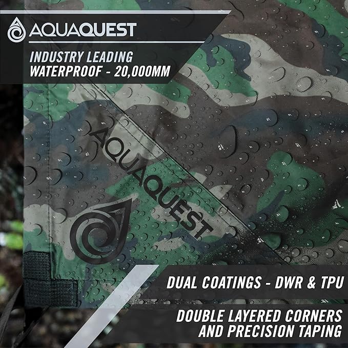 AquaQuest Defender Tarp – 100% Waterproof (20,000mm) Heavy-Duty Shelter for Camping, Bushcraft, Survival, Hammock, Basecamp, Hunting, Hiking & All-Season Use – 30 Options Available: 5 Sizes & 6 Colors