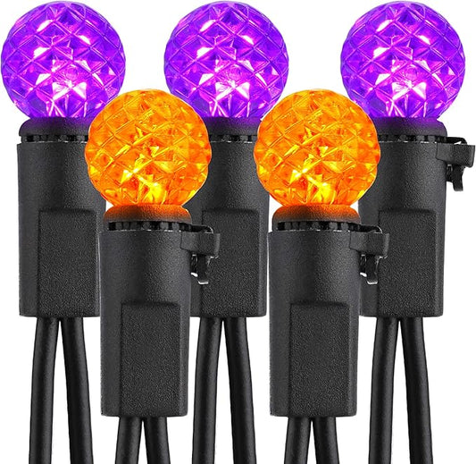 Brizled Purple Orange Halloween Lights, 24.67ft 70 LED G12 Halloween String Lights Outdoor, 120V Plugin Purple Orange Lights Connectable Halloween Light Set for Halloween Tree Outdoor Indoor Decor