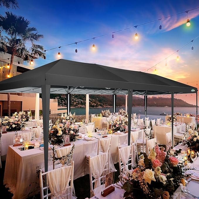 COBIZI 10x30 Pop Up Canopy Tent for Parties with 8 Sidewalls Waterproof Commercial Instant Canopy 10x30 Party Tent for Backyard, Wedding Portable Outdoor Gazebo with Carrybag&4 Sandbags(Black