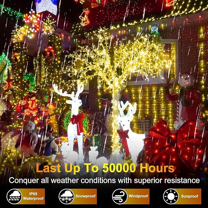 340 LED 90FT Christmas String Lights Outdoor, 12 Pro Modes and Timer Memory & Brightness, Plug in Outdoor Waterproof Clear Wire Twinkle Light for for Xmas Yard Tree Wedding Party Decor (Warm White)