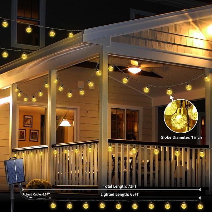 Joomer Solar String Lights Outdoor, 65FT 100LED Solar Globe String Lights 8 Lighting Modes, Waterproof Solar Powered Patio Light for Garden Yard Porch Wedding Party Outdoor Decoration (Warm White)