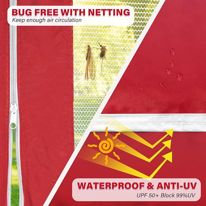 Canopy Tent with Netting Screen,10x10 Easy Pop Up Gazebo for Outdoor Parties,Camping,Foldable Patio Gazebo with Roller Bag and 4 Sandbags (Red)