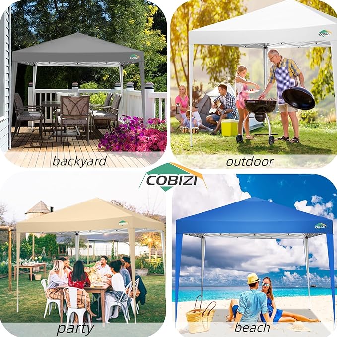 COBIZI 10x10 Pop Up Canopy Tent with 4 Sandbags, Easy Set Up Gazebo, Instant Outdoor Sun Shade &Waterproof Canopy with 8 Stakes,4 Ropes&Carry Bag, Tents for Parties, Beach, Backyard,Camping(Navy Blue