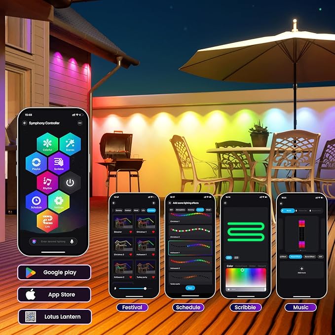 HUTAKUZE Permanent Outdoor Lights, 150FT RGB Smart Eaves Lights, IP67 Waterproof LED Outdoor Strip for House, Music Sync, APP/Remote Control, 16 Million Colors