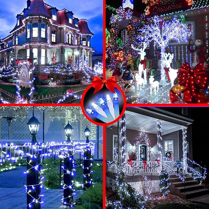 1500 LED 470FT Christmas String Lights Outdoor, 12 Pro Modes and Timer Memory & Brightness, Plug in Waterproof Clear Wire Twinkle Light for for Xmas Yard Tree Wedding Party Decor (Blue & White)