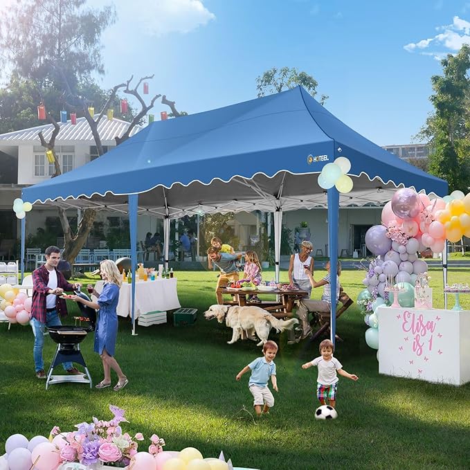 HOTEEL 10×20 Pop Up Canopy, Canopy Tent UV 50+ and Waterproof, Thickened Frame, Large Space Easy Pop Up Canopy, Outdoor Canopy for Weddings, Beaches, Parties, Patio (Blue)