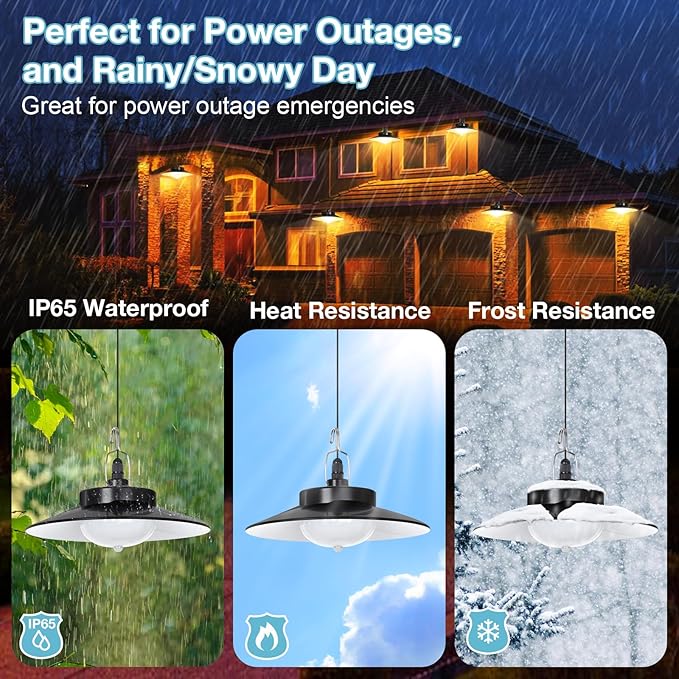Solar Pendant Lights Outdoor,Solar Shed Light Dimmable with Motion Sensor,Solar Powered Lights with Upgrade 5 Lighting Modes & Remote Control for Shed,Patio,Barn,Garage,Chicken Coop