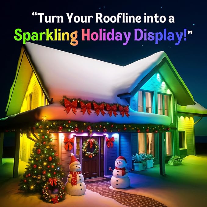 HUTAKUZE Permanent Outdoor Lights, 100FT RGB Smart Eaves Lights, IP67 Waterproof LED Outdoor Strip for House, Music Sync, APP/Remote Control, 16 Million Colors