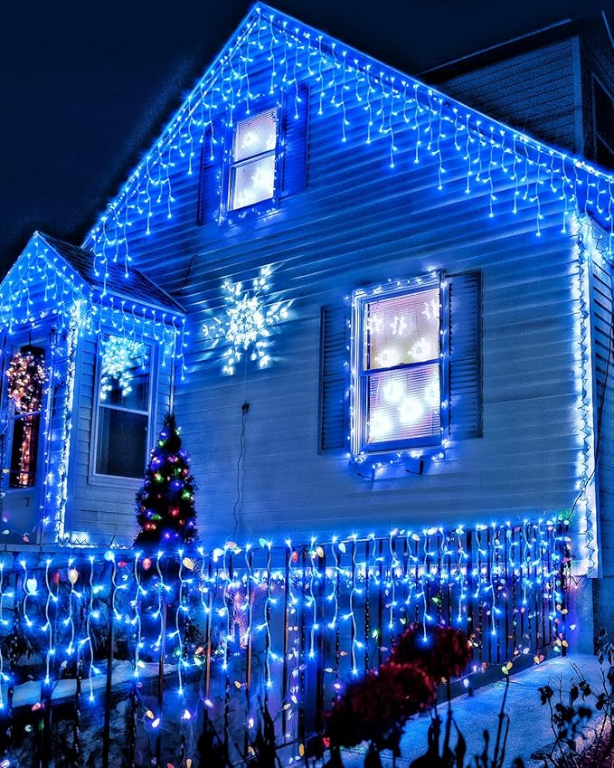 972 LED106 FT Christmas Lights Outdoor, Plug in Waterproof Christmas Lights,Connectable 8 Modes Hanging Fairy Lights for Patio Window Holiday Wedding Party Pathway Indoor Decorations Blue
