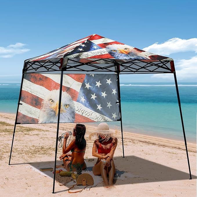 EAGLE PEAK 8x8 Pop Up Canopy Tent with Sidewall, Compact, Portable Slant Leg Instant Sun Shelter for Beach, Sports, & Camping, 8x8 Base 6x6 Top, American Icon