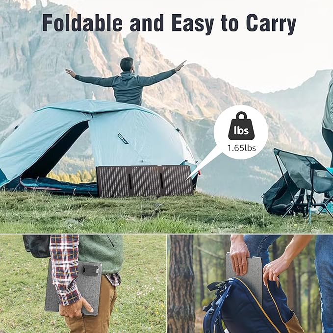 Portable Power Station with Foldable Solar Panel 30W, Portable Power Bank with AC Outlet 110V 120W, USB-C for Smart Devices Camping RV Travel VanLife Hiking Fishing-Orange